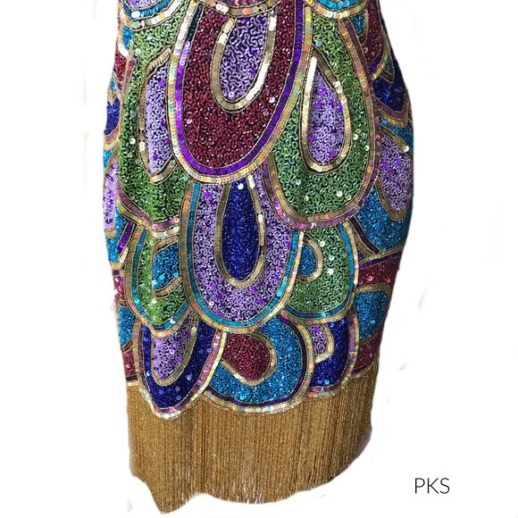 VTG Naeem Khan RIAZEE BOUTIQUE heavy beaded sequins mini sheath dress - Picture 4 of 8